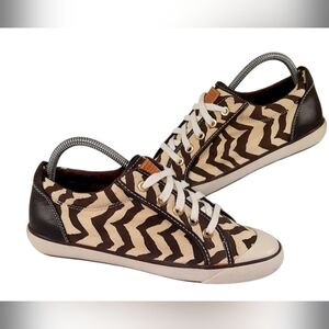 Coach Barrett Sneaker Shoes Women Size 8M Brown Cream Zebra Print Low Top Casual